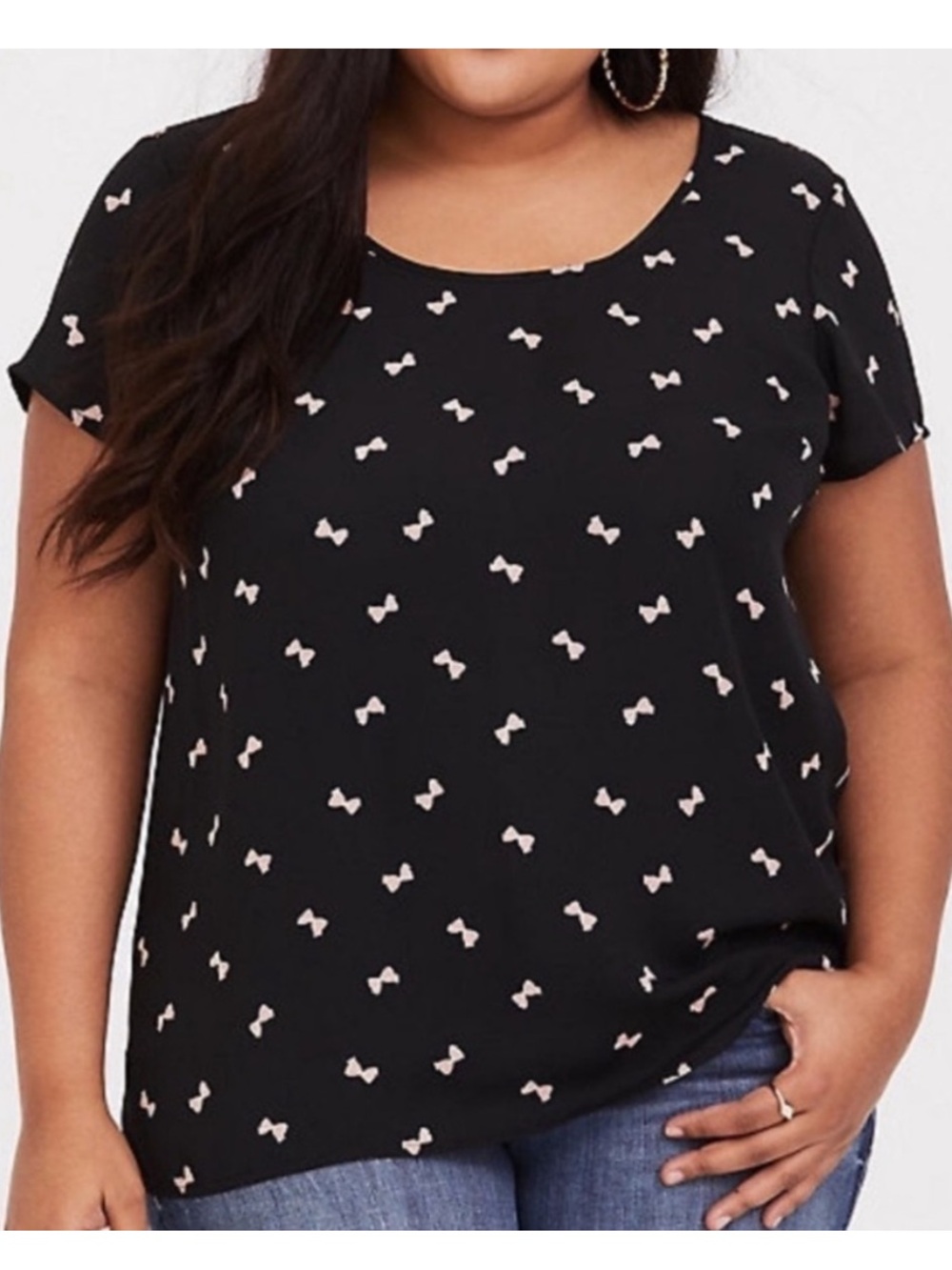 Torrid Black Hi-lo Georgette Pink Bow Top- Size 00 (Large)